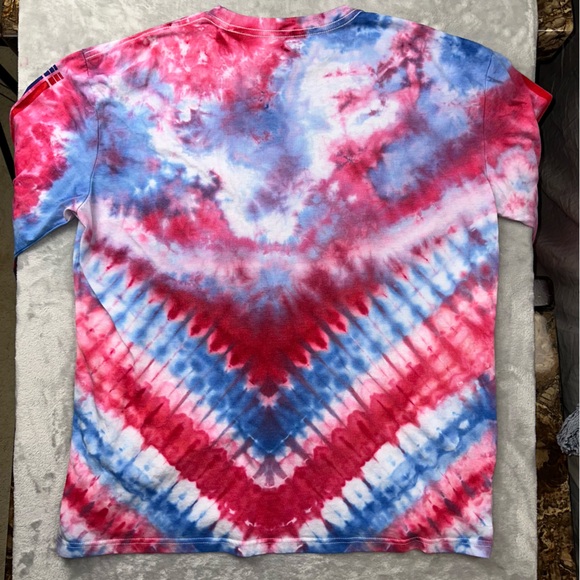 SOLD! PEPSI tie dye long sleeve Tshirt upcycled OOAK red white blue unisex extra - Picture 6 of 8